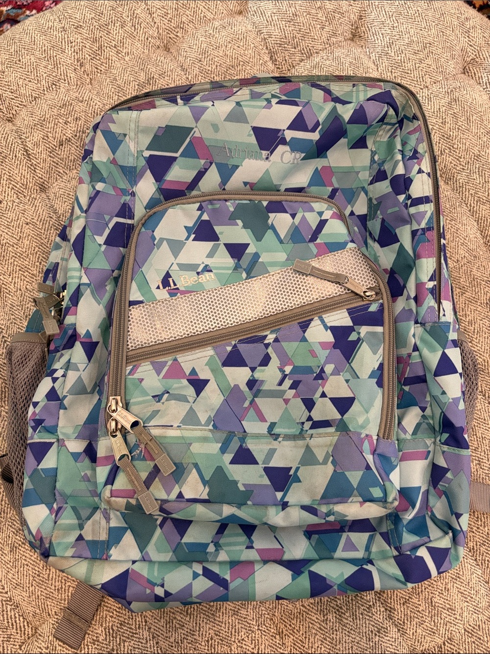 LL Bean backpack monogrammed with “Adriana CR”